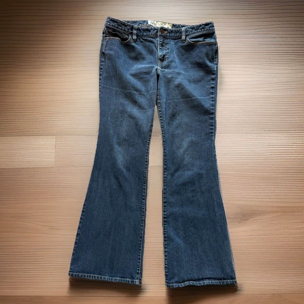 Ann Taylor Loft Size 12 Medium Wash Modern Flare Denim Blue Jeans Flap Pockets